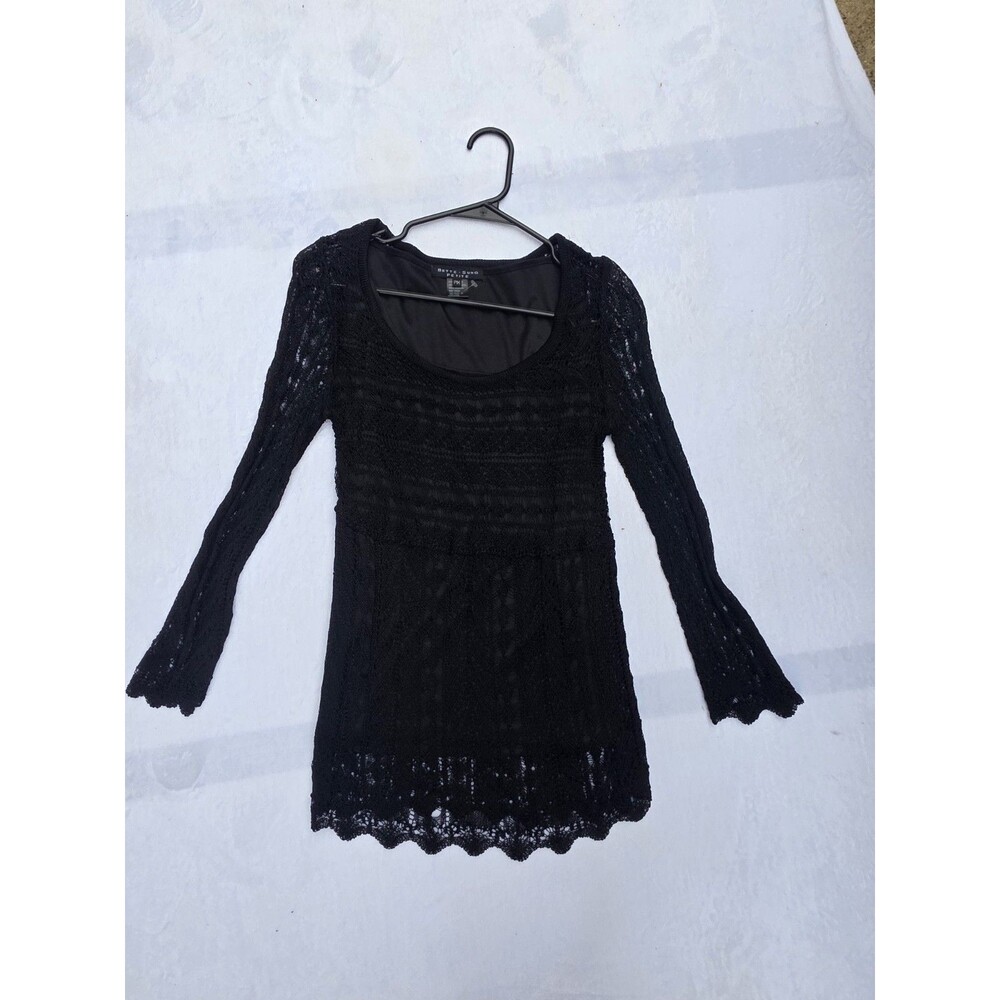 Bettie Page Black Knit Lace Bell Sleeve Pullover Sweater Women's M